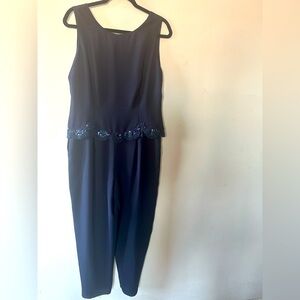 Donna Morgan Navy Sequin-Waisted (overlay) Cocktail Jumpsuit.  Size: 12 Petite
